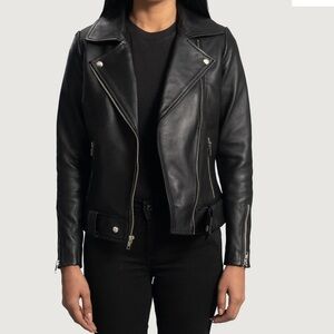 Black REAL Leather Moto Jacket - Women SZ L 12/14